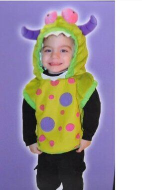 Polka Dot Monster Halloween Costume 2/4 Plush Hooded Green Vest Girls Toddler